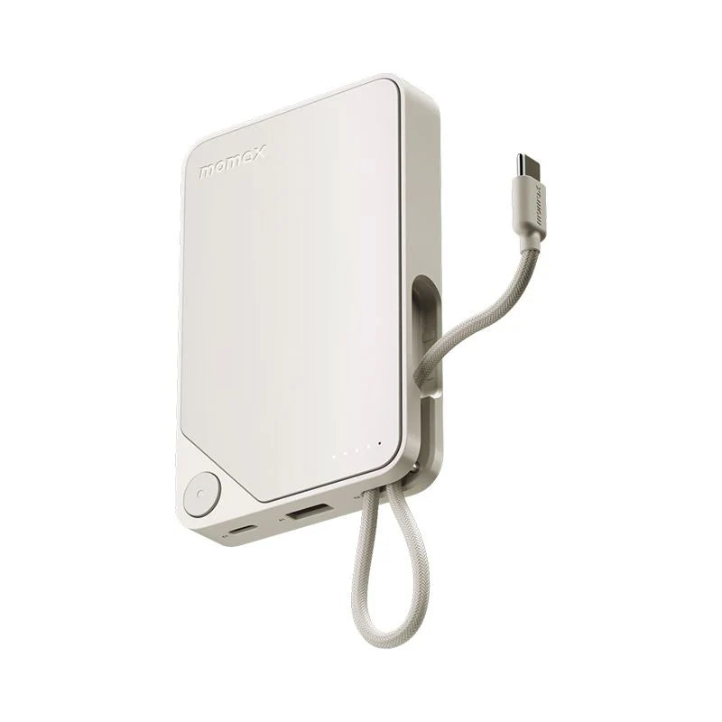 Momax 1-Power X Battery Pack (10000mAh) with Built-in USB-C Cable (White)