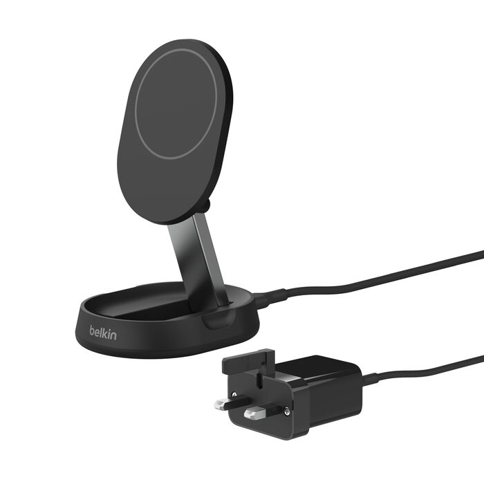 حامل شحن لاسلكي مغناطيسي قابل للتحويل Belkin Boost Charge Pro بقوة 15 وات، متوافق مع MagSafe، شاحن لاسلكي سريع Qi2، أسود