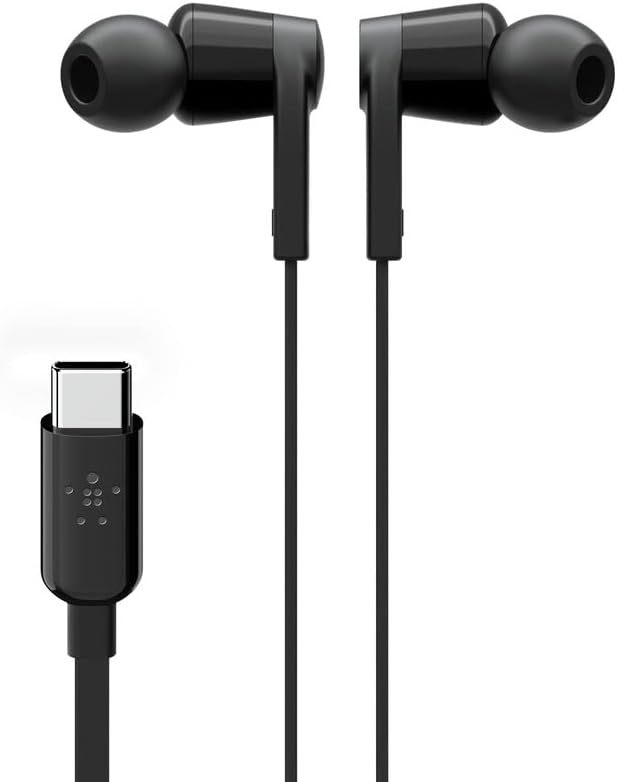 سماعات أذن سلكية من Belkin SoundForm مزودة بموصل USB-C، وسماعات أذن داخلية مزودة بميكروفون - سماعات رأس USB-C سوداء