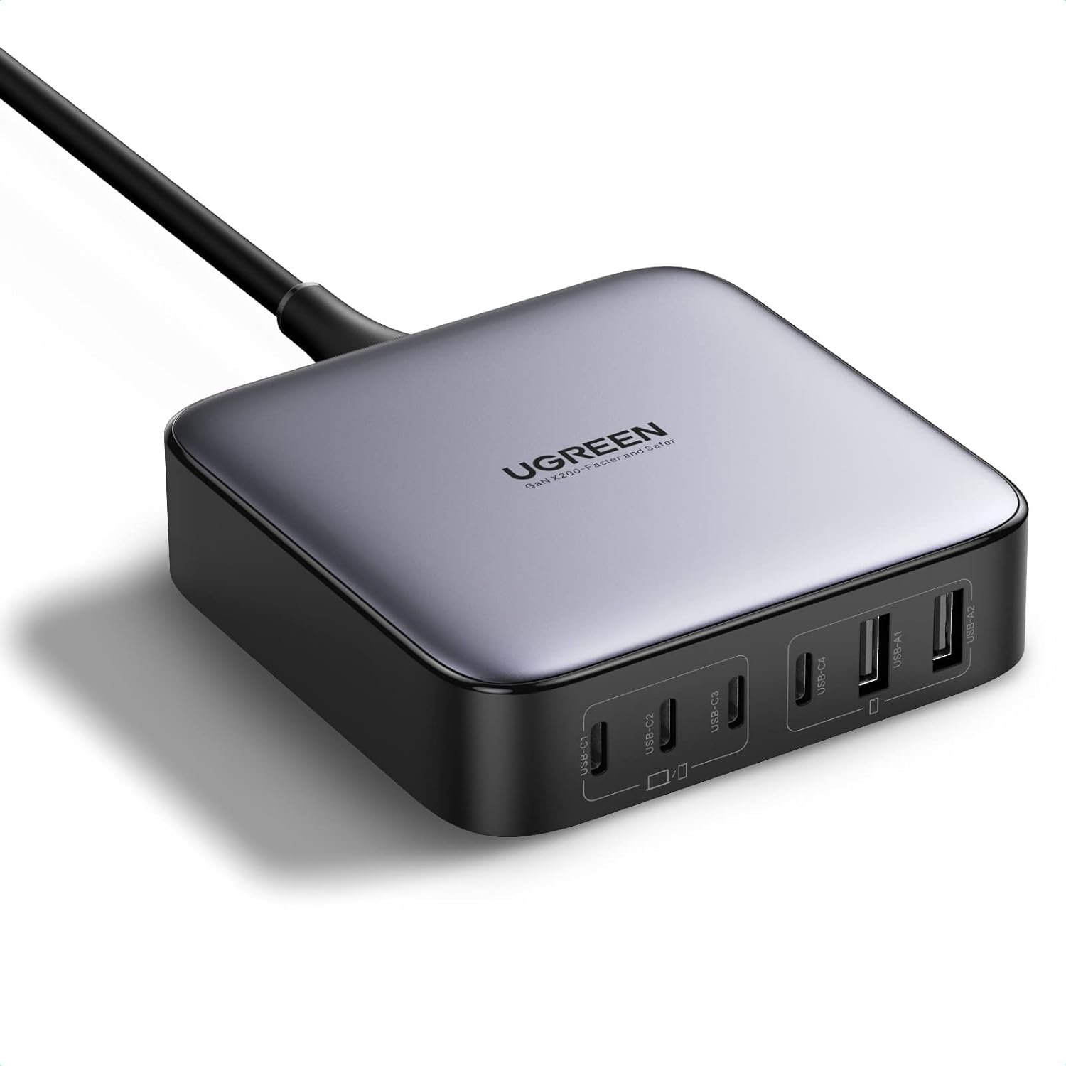 UGREEN 200W USB C Charger, Nexode 6-Port GaN Desktop Charger, USB C Charging Station Black
