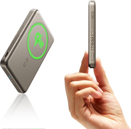 ESR Qi2 MagSlim - 15W Magnetic Power Bank 5,000 mAh - Compatible with Magsafe and Halo Lock - Titanium
