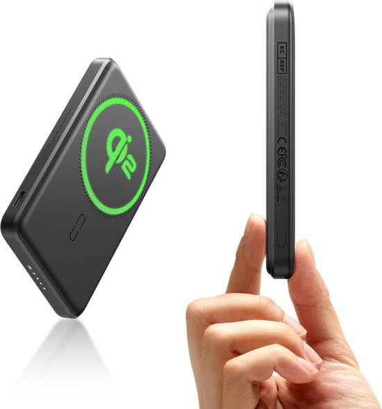 ESR Qi2 MagSlim - 15W Magnetic Power Bank 5,000 mAh - Compatible with Magsafe and Halo Lock - Black