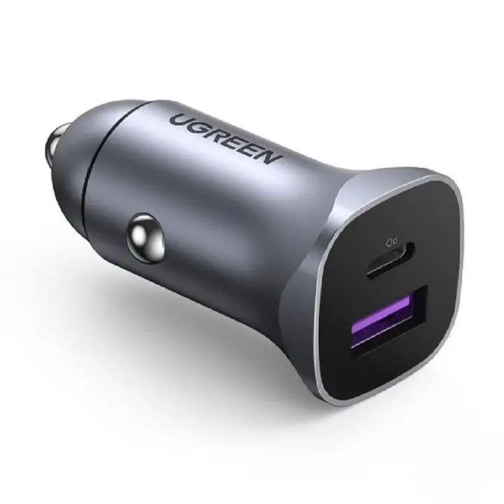 UGREEN Dual USB-A + USB-C 30W Car Charger with PD 3.0/QC 3.0 - Grey