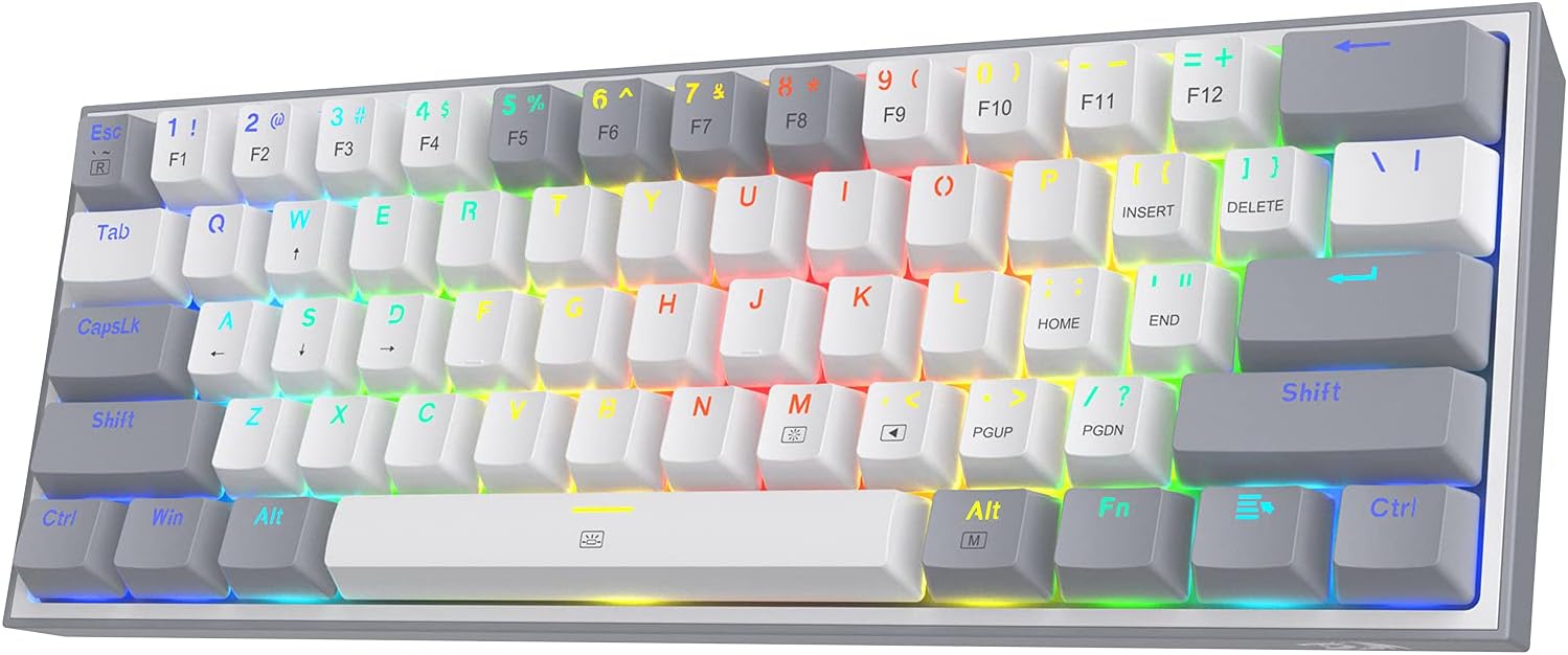 Redragon K617-RGB WG Fizz RGB Mechanical Gaming Keyboard – 61 Keys, Wired, Red Switches, White/Grey
