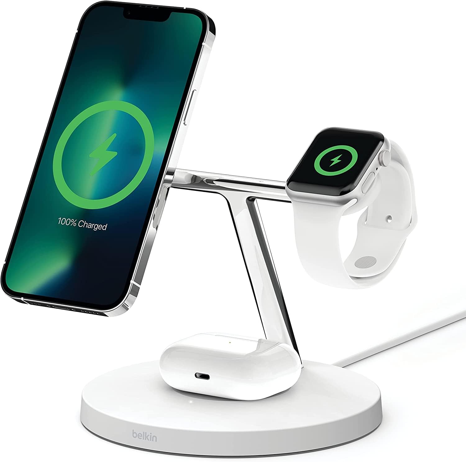 Belkin BoostCharge PRO 3-in-1 Wireless Charger with MagSafe for iPhone 13, 12 + Apple Watch + AirPods White