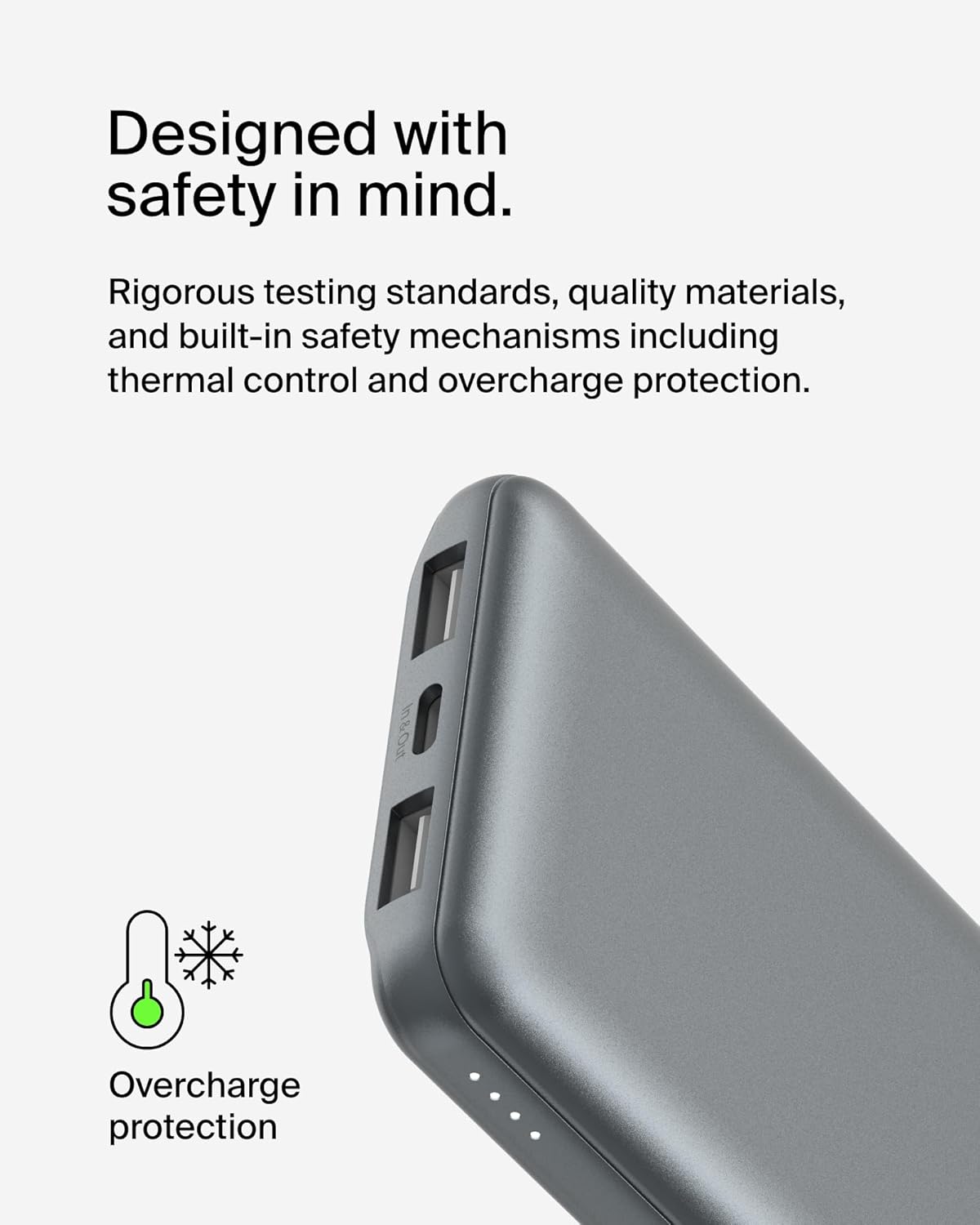 Belkin Portable Charger, USB C Power Bank 10000 mAh w/ 2xUSB-A Ports, 15W w/Type-C to Type-A Cable for iPhone 16, 15, Samsung Galaxy S25, Pixel, iPad, Nintendo Switch 2 & More - Gray