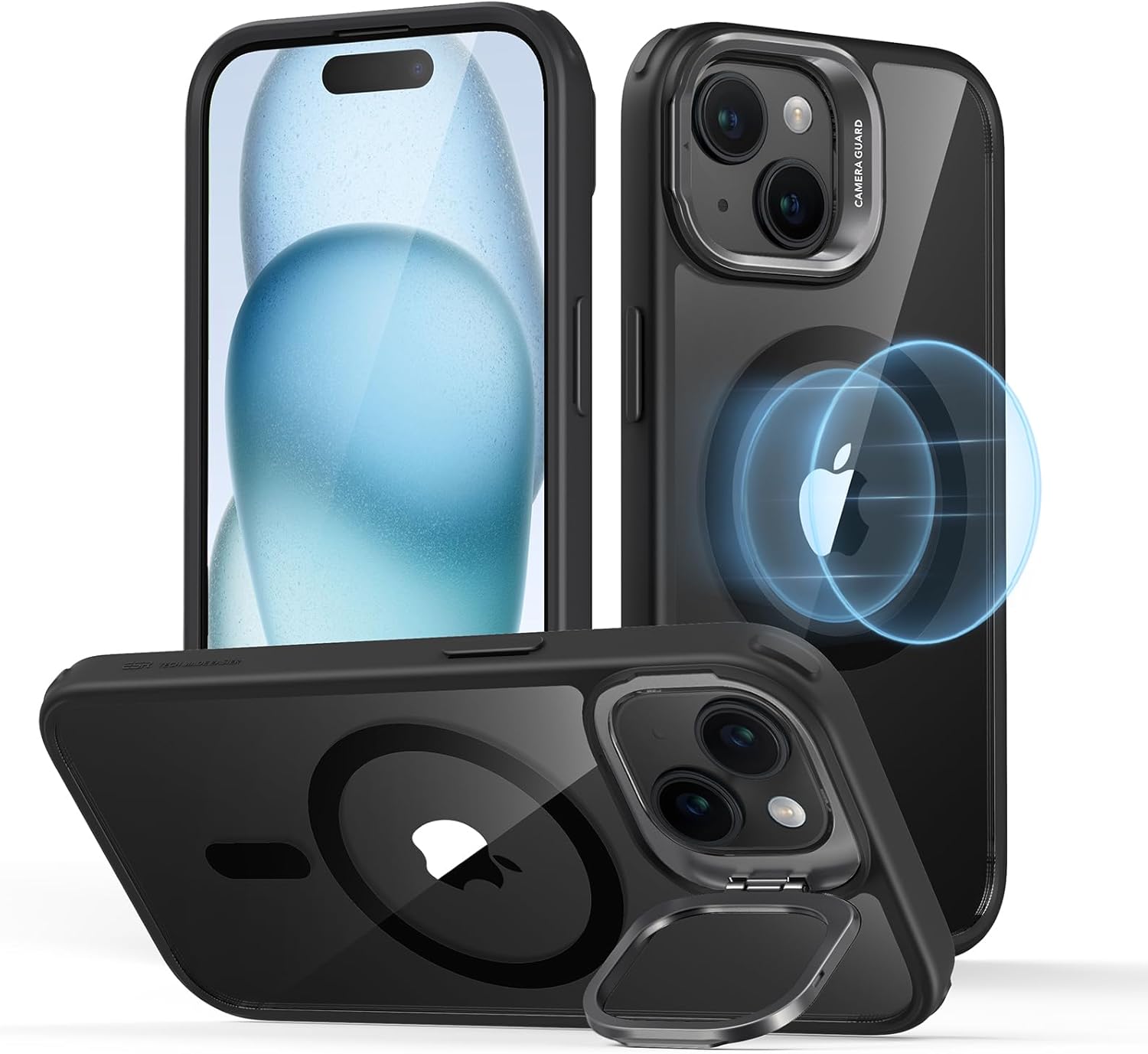 ESR Classic Hybrid Case with Stash Stand Halo Lock Compatible with iPhone 15 Plus, Clear Black