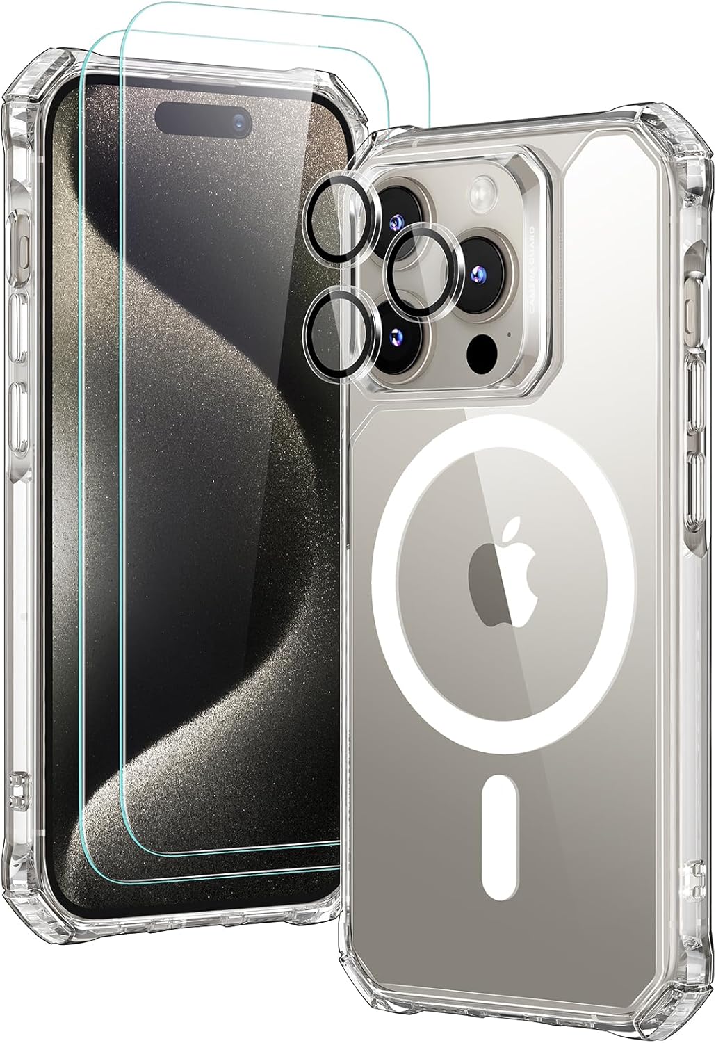 ESR for iPhone 15 Pro Case, Compatible with MagSafe, Set with 2 Screen Protectors and Single Lens Protectors Clear