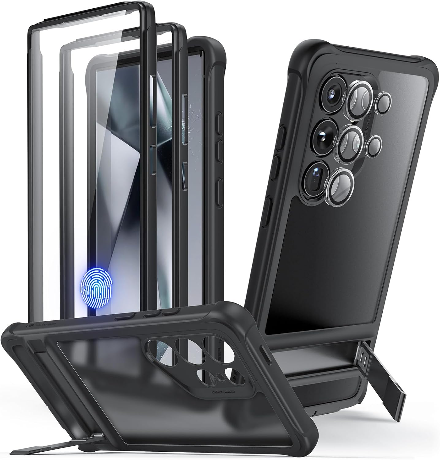 ESR for Samsung S24 Ultra Case, S24 Ultra Cover with Extra Protective Front Frame& 3 Kickstand Modes Frosted Black