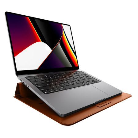 SwitchEasy EasyStand Leather Sleeve And Stand MacBook Pro 14" 2021 - Saddle Brown