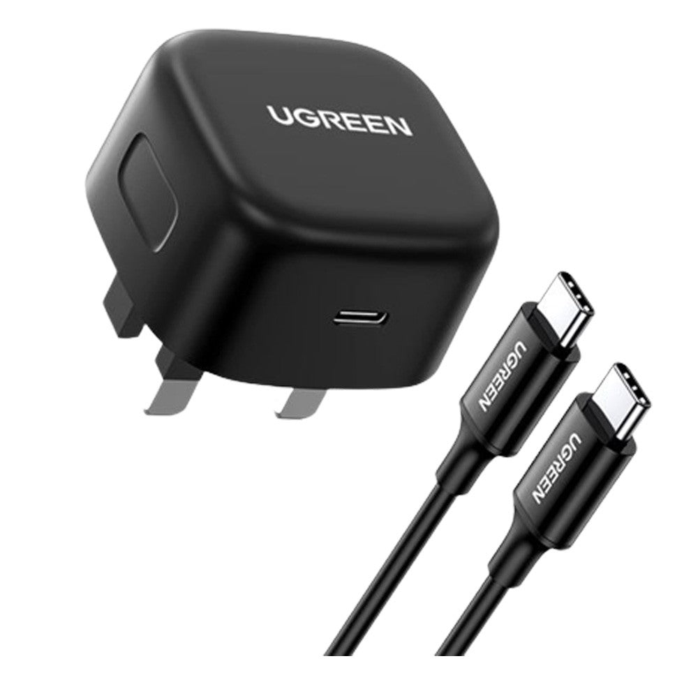 UGREEN 25W PD USB-C Fast Charger UK with C to C Cable 2m Black