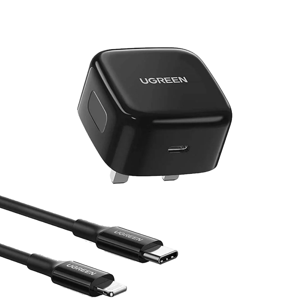 UGREEN 20W USB-C PD Wall Charger with Cable for iPhone - Black