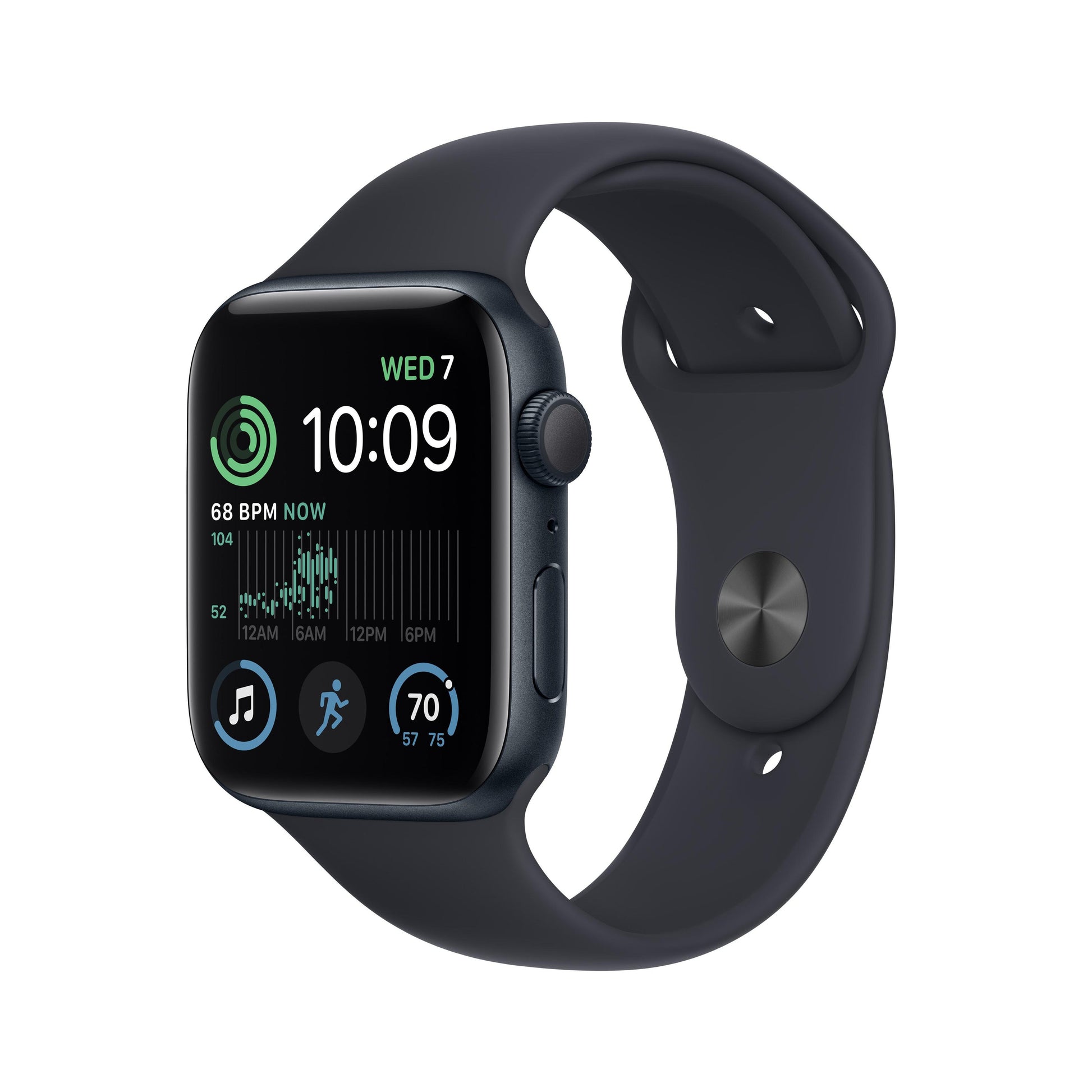 ساعة Apple Watch SE (الجيل الثاني) GPS الذكية مقاس 44 مم مع هيكل من الألومنيوم الليلي وسوار رياضي ليلي - مقاس متوسط/كبير