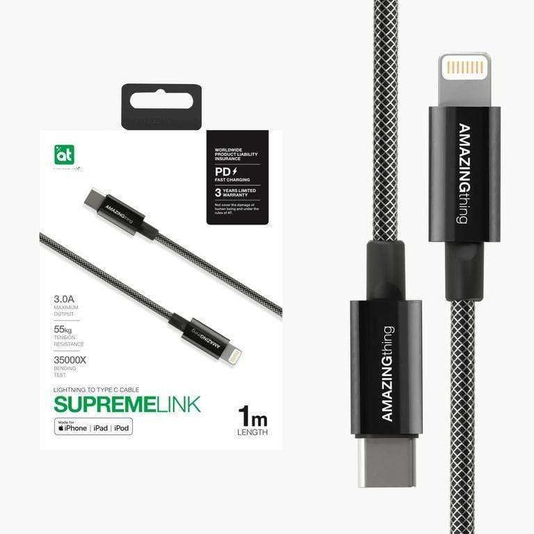 AMAZINGTHING at supremelink mfi lightning to usb c power max cable 1m black