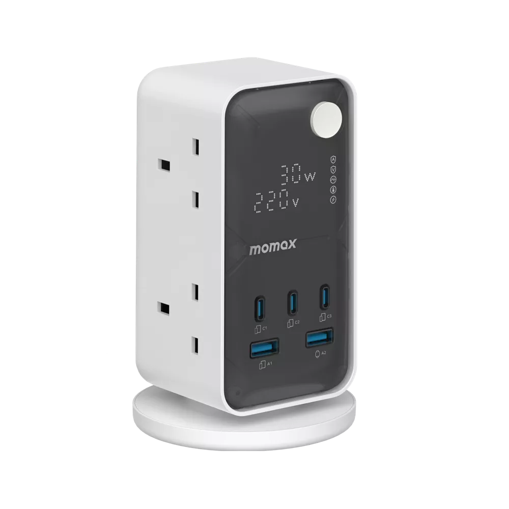MOMAX 1-CHARGE WORK FLOW 6-OUTLET DIGITAL DISPLAY POWER TOWER WITH USB
