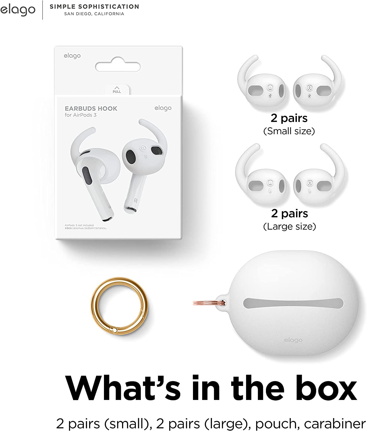 Elago AirPods 3 EarBuds Cover Hooks w/ Pouch White