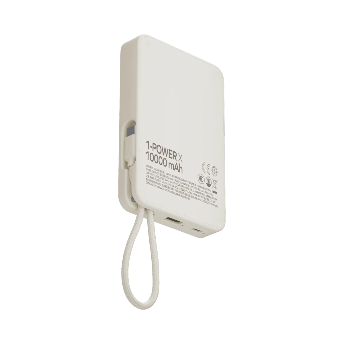 Momax 1-Power X Battery Pack (10000mAh) with Built-in USB-C Cable (White)