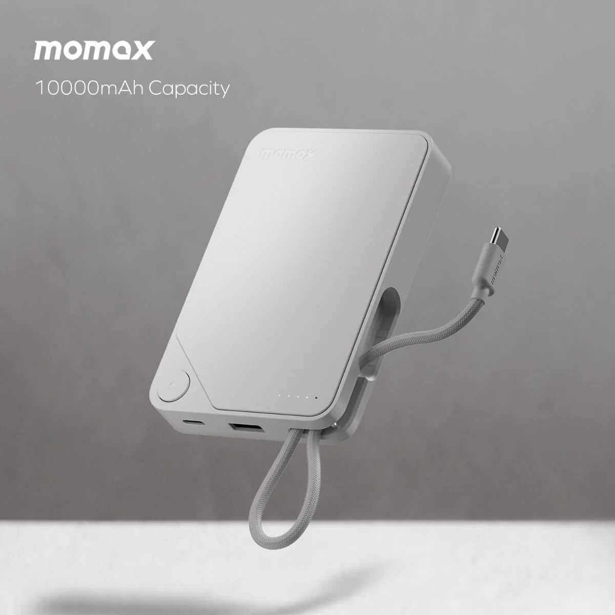 Momax 1-Power X Battery Pack (10000mAh) with Built-in USB-C Cable (White)