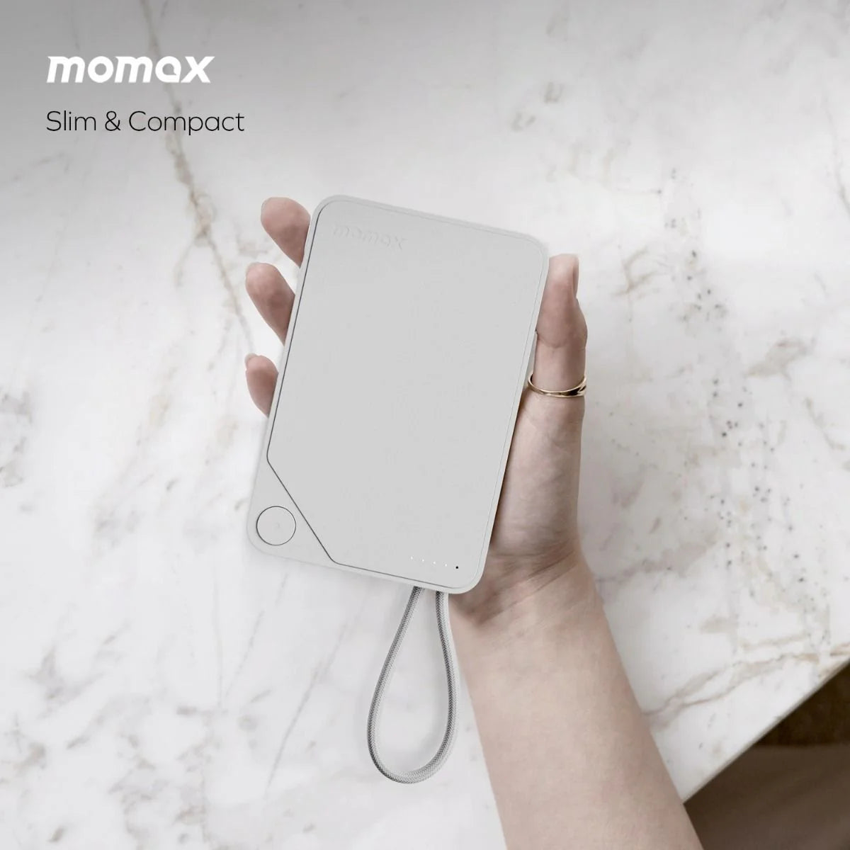 Momax 1-Power X Battery Pack (10000mAh) with Built-in USB-C Cable (White)