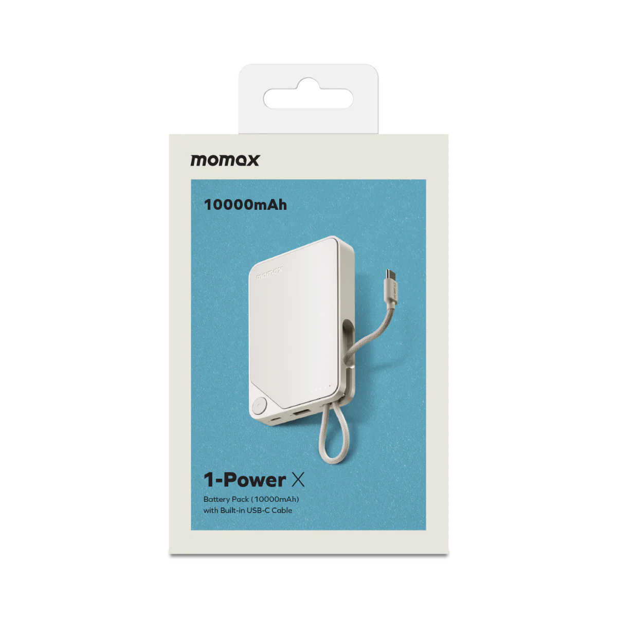 Momax 1-Power X Battery Pack (10000mAh) with Built-in USB-C Cable (White)