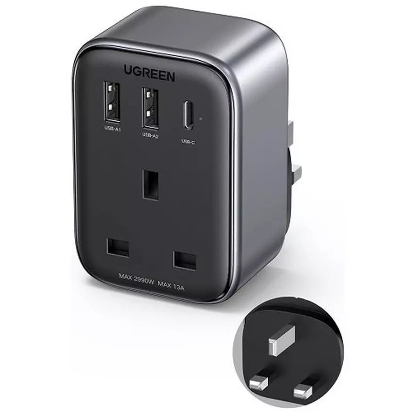 Ugreen CD314 Stop Konckout Outlet Extender Plug, 30W, Black