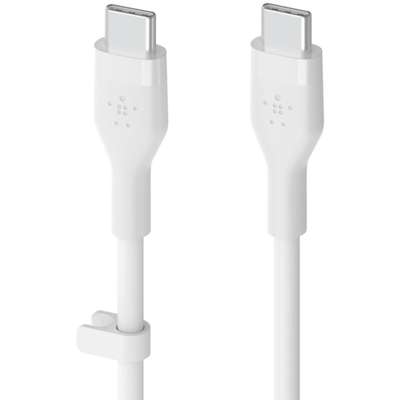 كابل سيليكون من بيلكين، USB-C إلى USB-C 2.0، 3 أمتار - أبيض