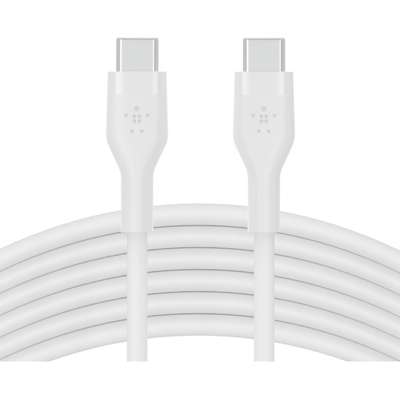 كابل سيليكون من بيلكين، USB-C إلى USB-C 2.0، 3 أمتار - أبيض