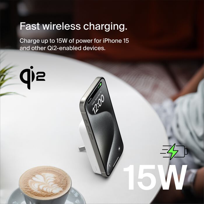 باور بانك مغناطيسي من Belkin Boost Charge Pro بسعة 8000 مللي أمبير/ساعة، أبيض 