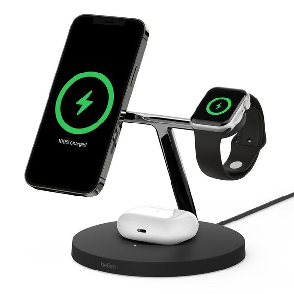 Belkin BoostCharge Pro 3-in-1 Wireless Charger with Qi2 for iPhone 16, 15, 14, 13 and 12 Black