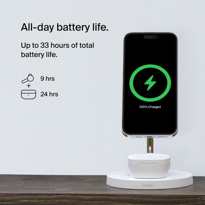 سماعات أذن Belkin Sound Form Motion اللاسلكية الحقيقية باللون الأبيض 