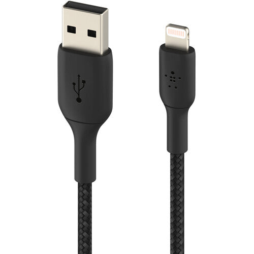 كابل Belkin BoostCharge Braided Lightning إلى USB-A بطول 3.3 بوصة، أسود
