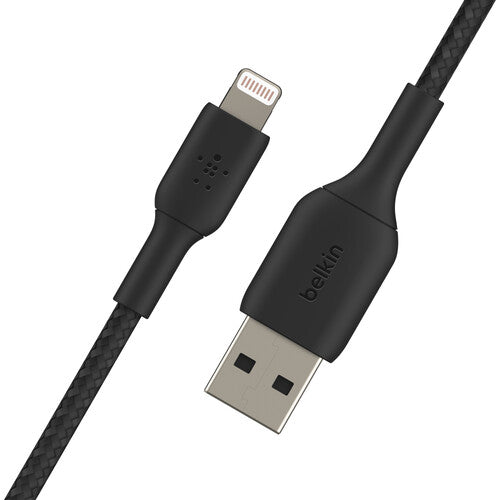 كابل Belkin BoostCharge Braided Lightning إلى USB-A بطول 3.3 بوصة، أسود