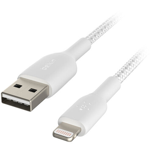 كابل Belkin BoostCharge Braided Lightning إلى USB-A بطول 6.6 قدم، أبيض 