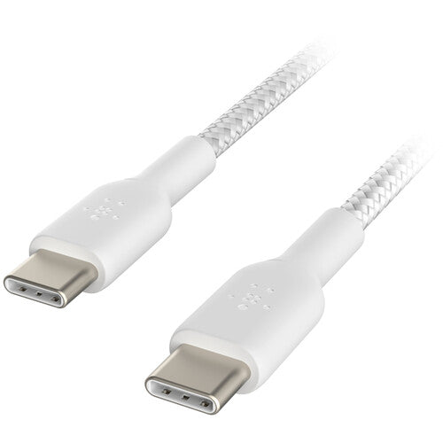 كابل Belkin Boost Charge Braided USB-C بقوة 60 واط، أبيض، 3.3 بوصة 