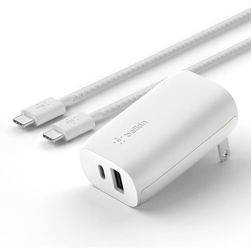 كابل Belkin Boost Charge Braided USB-C بقوة 60 واط، أبيض، 3.3 بوصة 