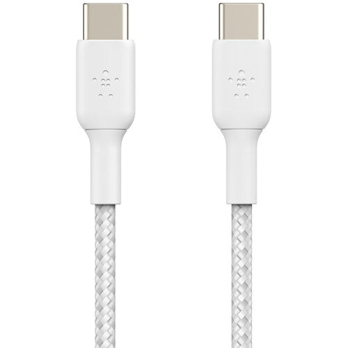 كابل Belkin Boost Charge Braided USB-C بقوة 60 واط، أبيض، 3.3 بوصة 