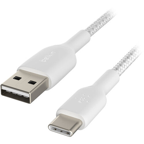 كابل Belkin Boost Charge المضفر من USB-C إلى USB-A بطول 6.6 قدم، أبيض
