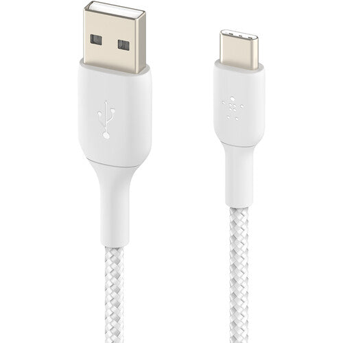 كابل Belkin Boost Charge المضفر من USB-C إلى USB-A بطول 6.6 قدم، أبيض
