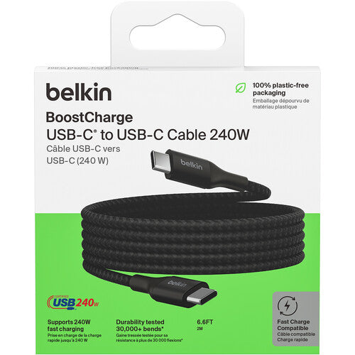كابل Belkin BoostCharge USB-C بقوة 240 واط (6.6 بوصة، أسود)