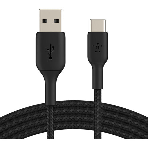 كابل Belkin Boost Charge المضفر من USB-C إلى USB-A بطول 6.6 قدم، أسود 