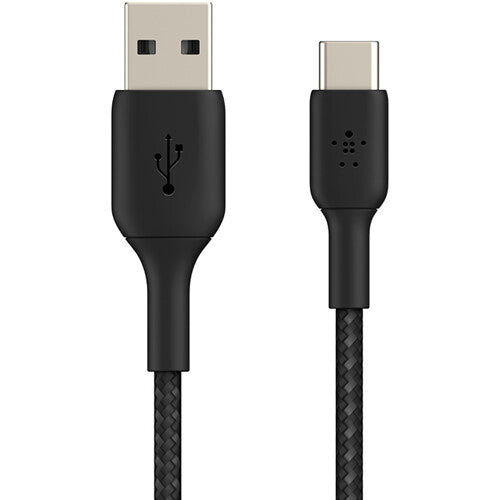 كابل Belkin Boost Charge المضفر من USB-C إلى USB-A بطول 6.6 قدم، أسود 