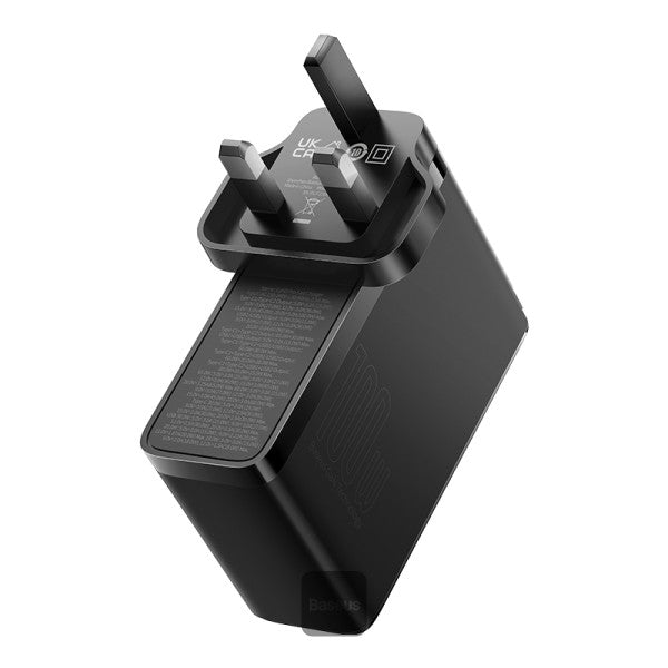 Baseus GaN5 Pro 100W 4 Port Fast Charger | 2 Type-C + 2 USB-A, UK Plug with 100W  1M - Black