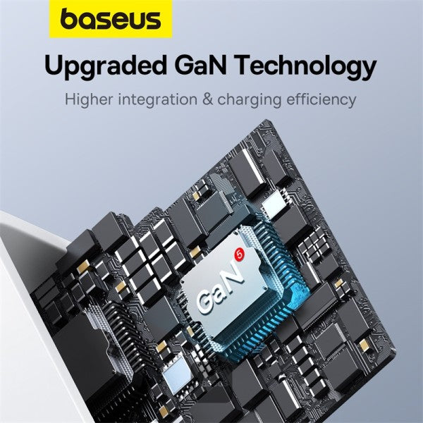Baseus GaN5 Pro 65W 3 Port Fast Charger | 2 Type-C + USB-A - White