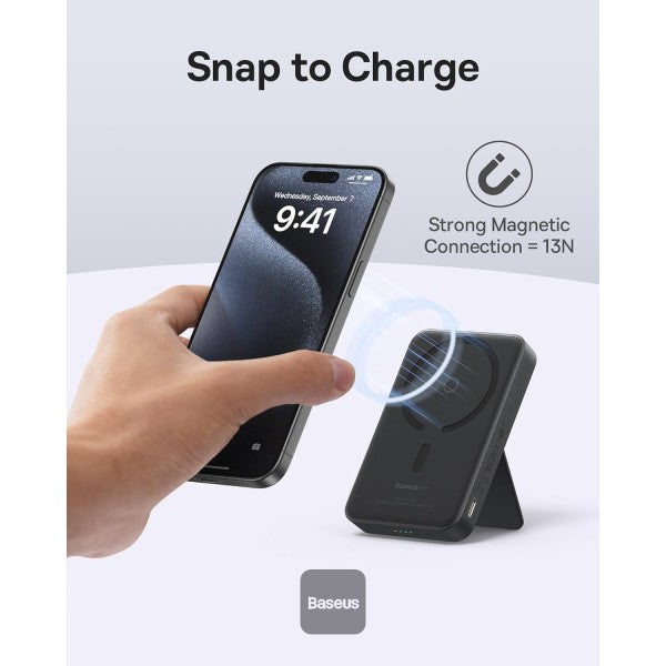 Baseus MagPro 5000mAh Wireless Fast Charging Power Bank PD 20W With Magnetic Stand - Black