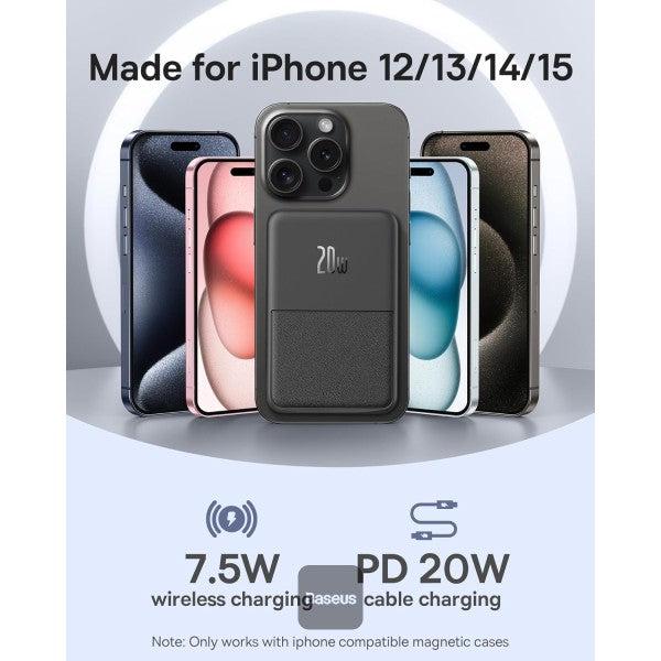 Baseus MagPro 5000mAh Wireless Fast Charging Power Bank PD 20W With Magnetic Stand - Black