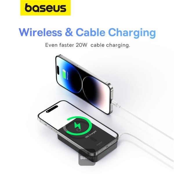 Baseus MagPro 5000mAh Wireless Fast Charging Power Bank PD 20W With Magnetic Stand - Black