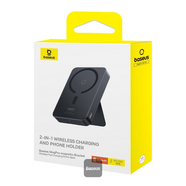 Baseus MagPro 5000mAh Wireless Fast Charging Power Bank PD 20W With Magnetic Stand - Black