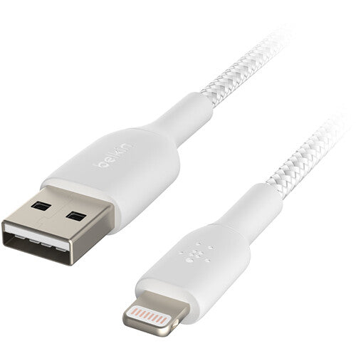 كابل Belkin BoostCharge Braided Lightning إلى USB-A بطول 3.3 قدم، أبيض