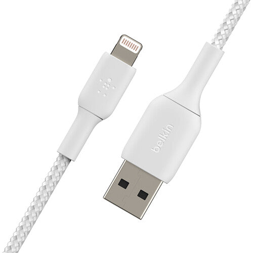 كابل Belkin BoostCharge Braided Lightning إلى USB-A بطول 3.3 قدم، أبيض