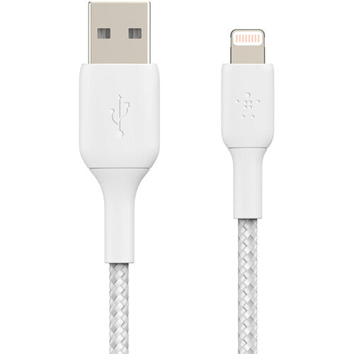 كابل Belkin BoostCharge Braided Lightning إلى USB-A بطول 3.3 قدم، أبيض